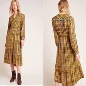 Anthropologie Mustard Plaid Midi Dress